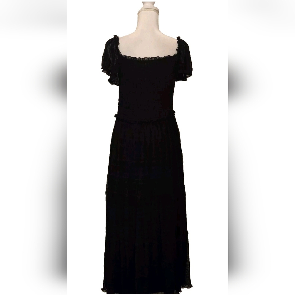 Black Smocked Midi Dress Flutter Sleeve Romantic Whimsigoth Max Studio NWT - Picture 12 of 16